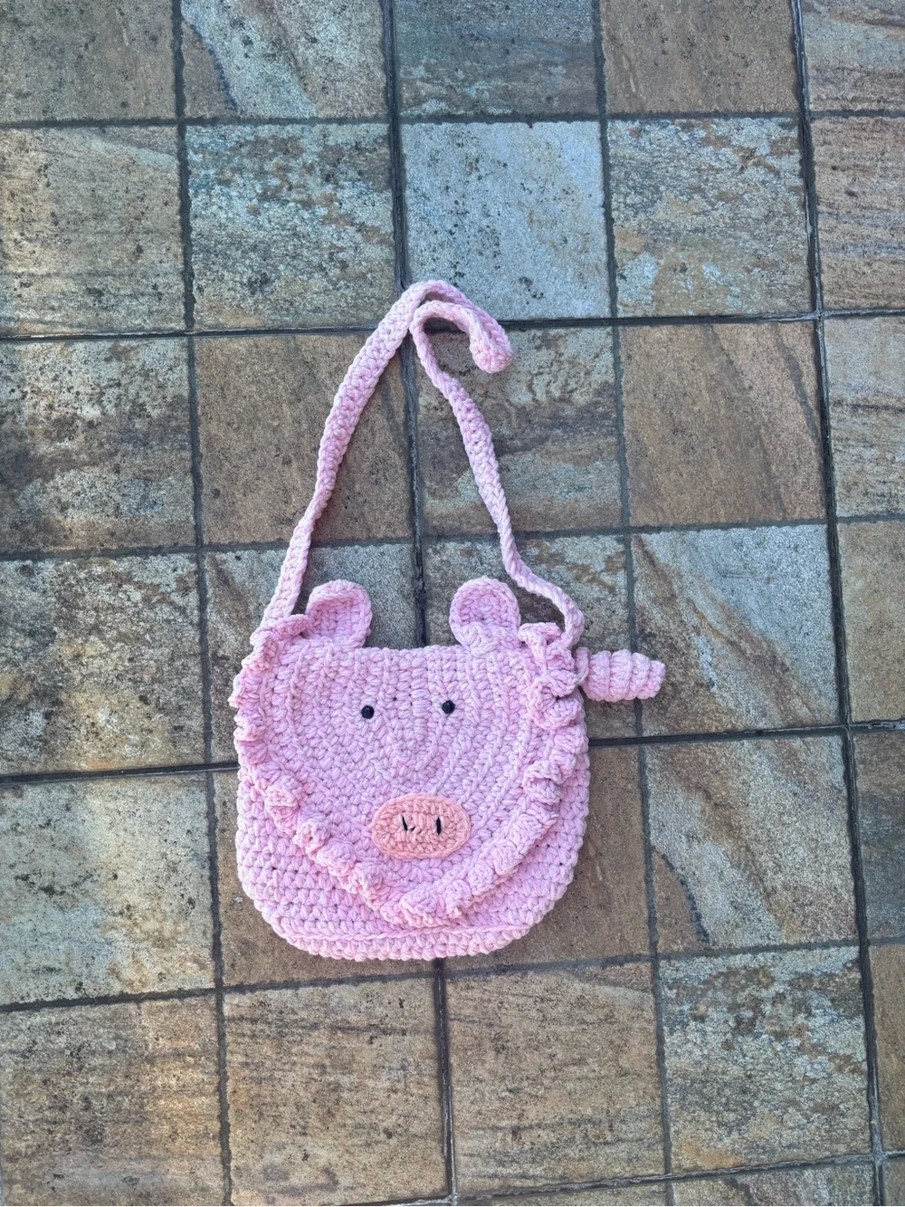 Handmade Crochet Pink Pig Crossbody Bag | Kawaii Animal Purse | OS